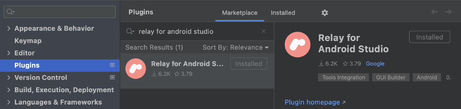 Impostazioni plug-in di Android Studio