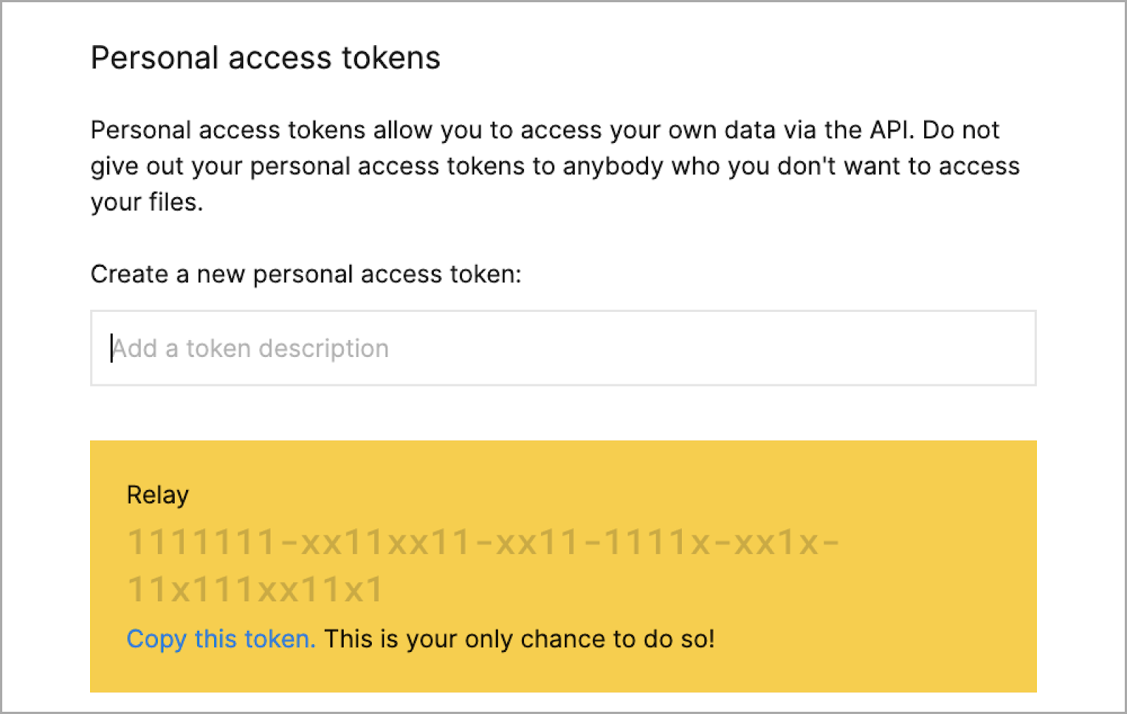 An access token generated in Figma 