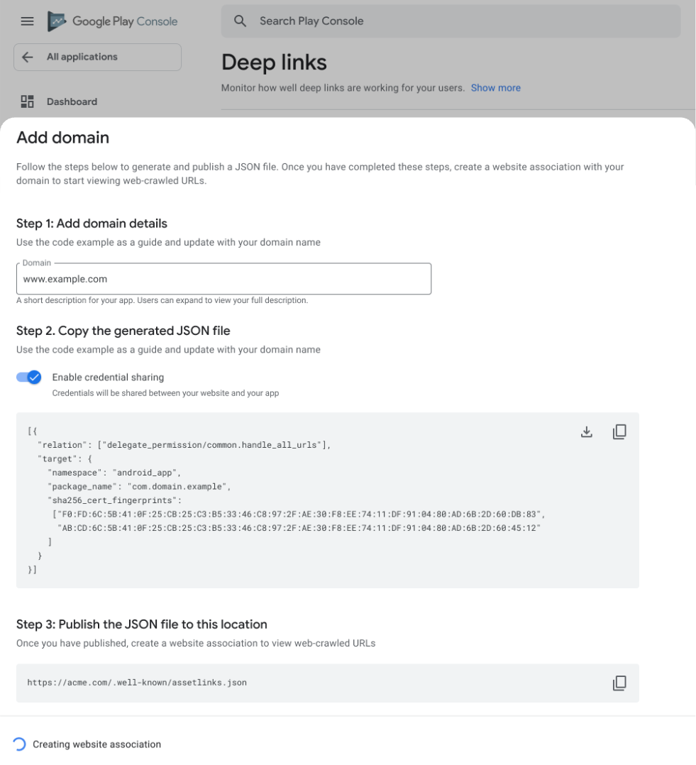 Deeplinks in der Play Console