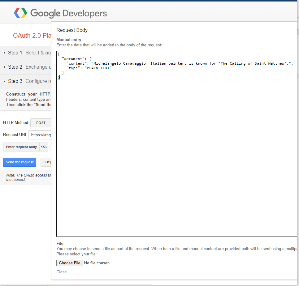 リクエスト本文ペイン。