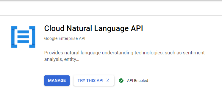 Página de visão geral da API Cloud Natural Language.