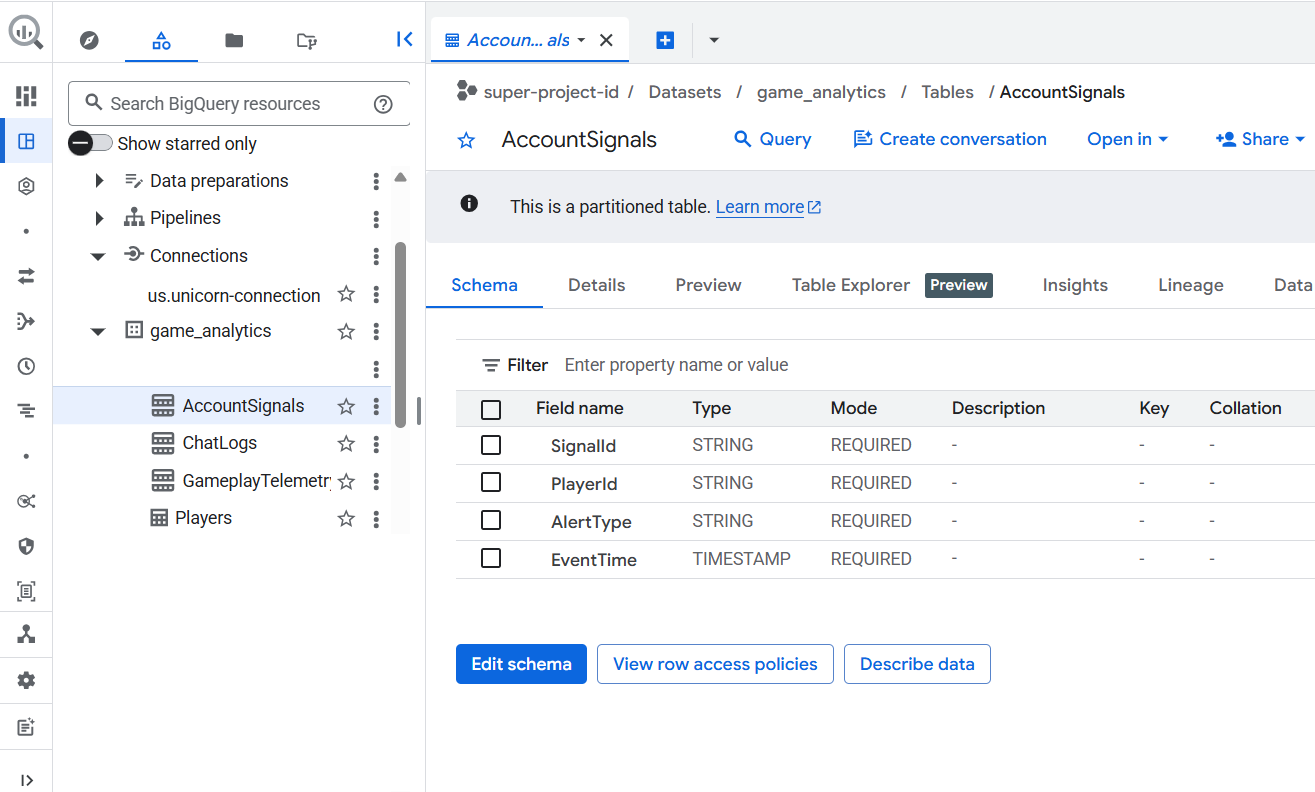 BigQuery कंसोल