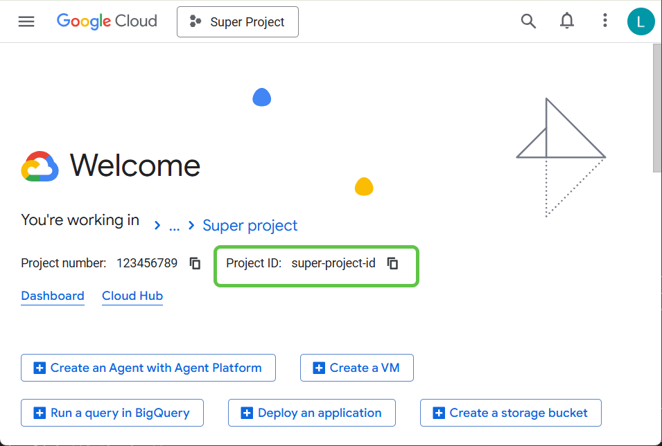 Page d'accueil de la console Cloud