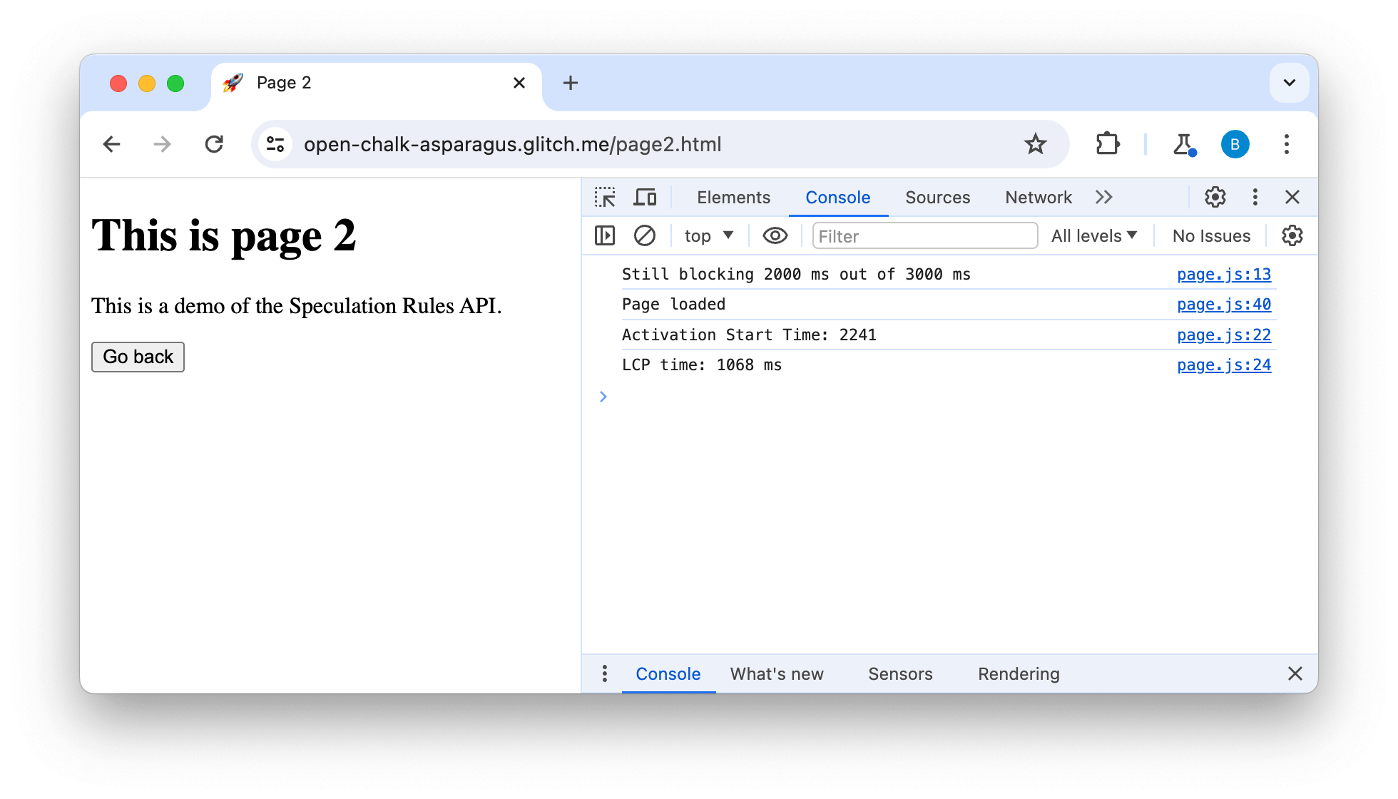 Screenshot serupa dari Page 2 seperti sebelumnya, tetapi dengan hanya setengah logging konsol