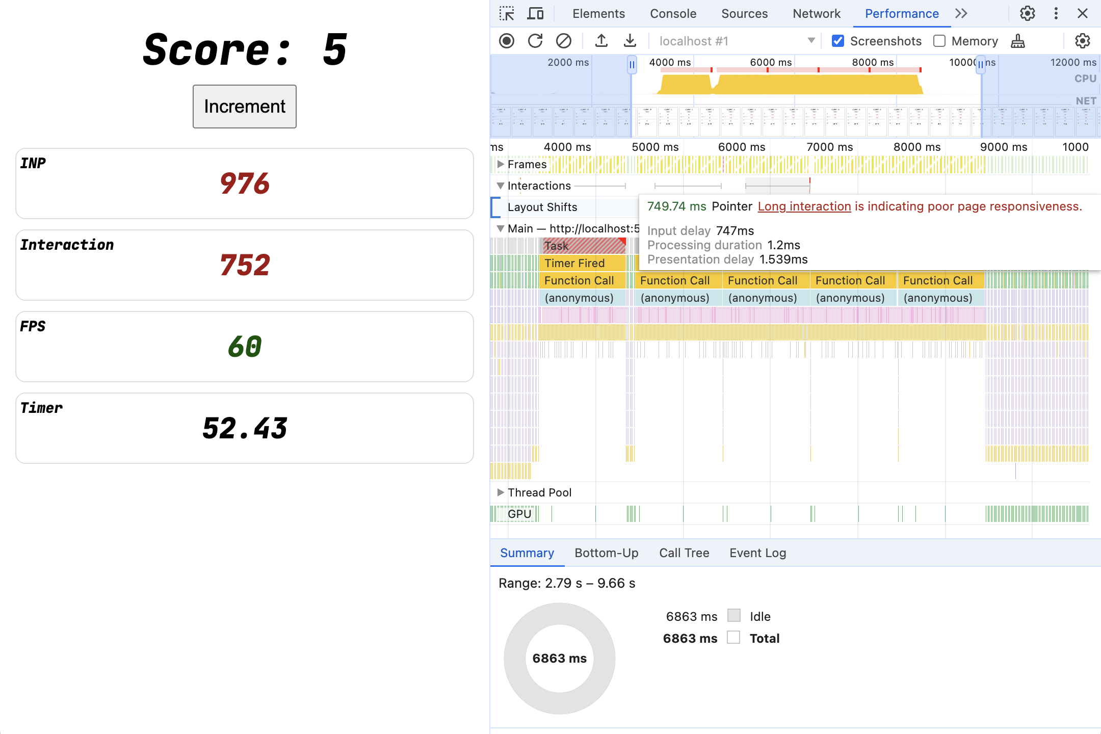 Multiple second-long tasks in the main thread, causing interactions as slow as 800ms