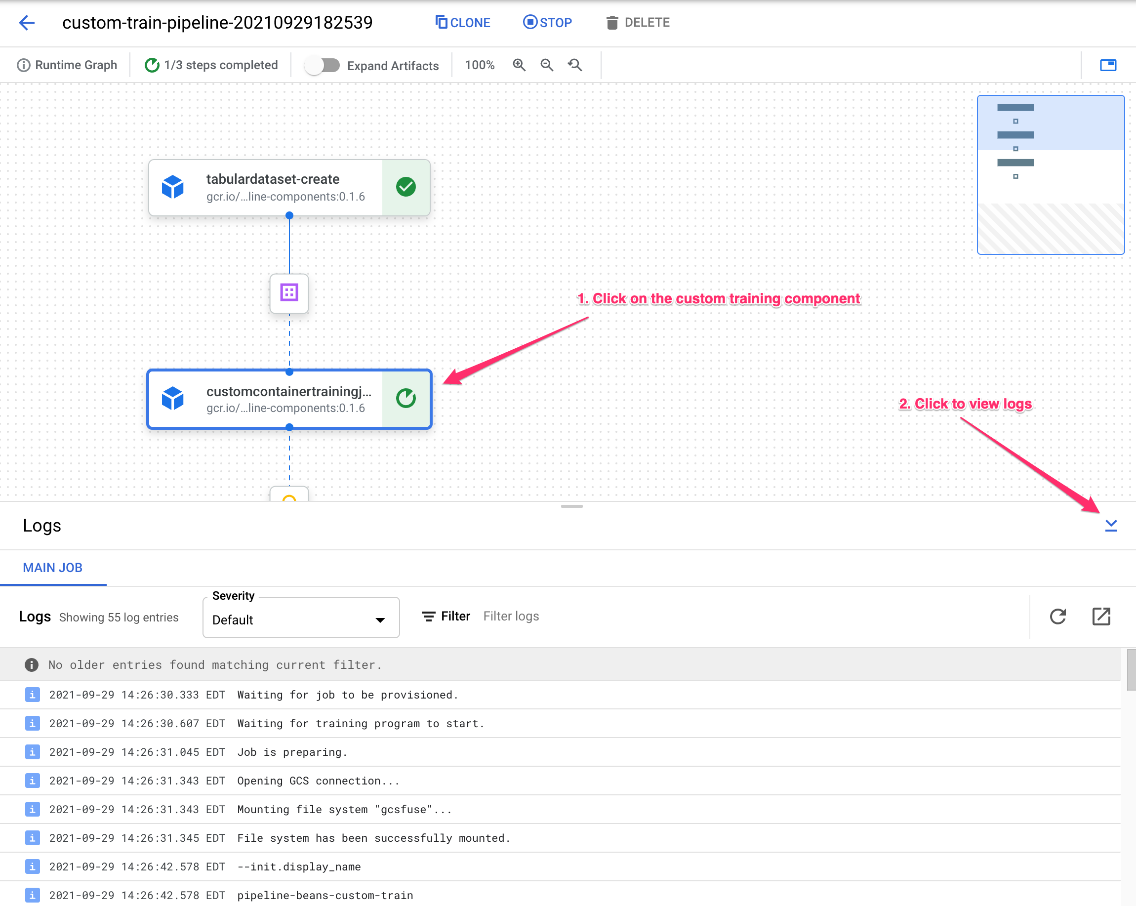 Log di addestramento personalizzati