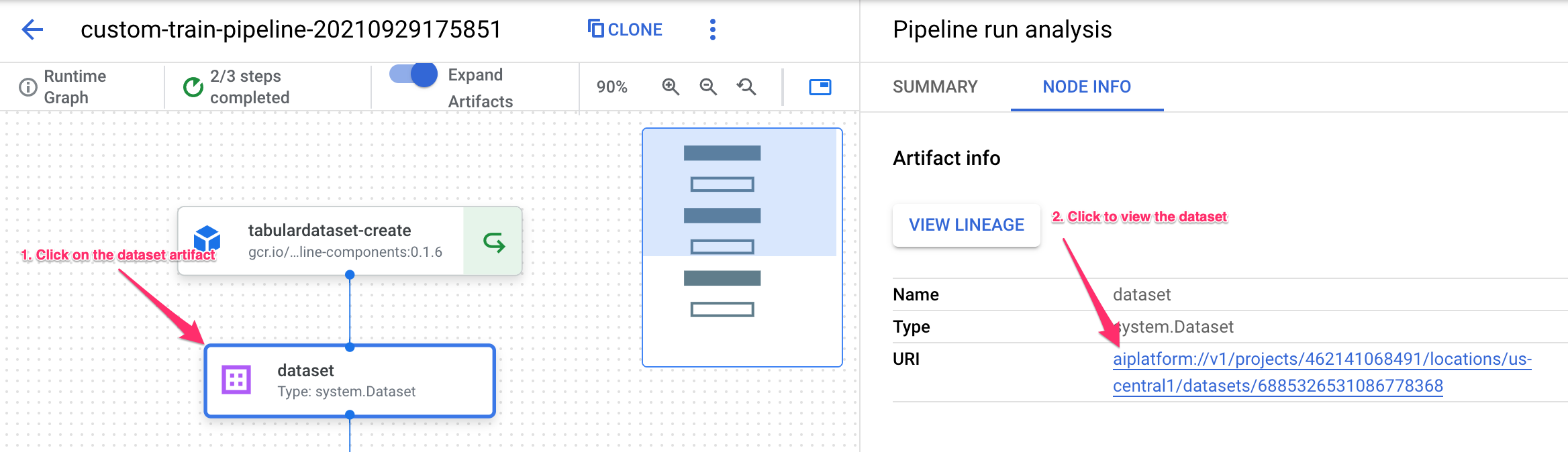 Link to dataset from pipeline