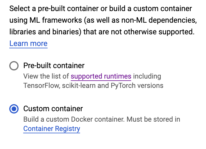 Option für benutzerdefinierte Container