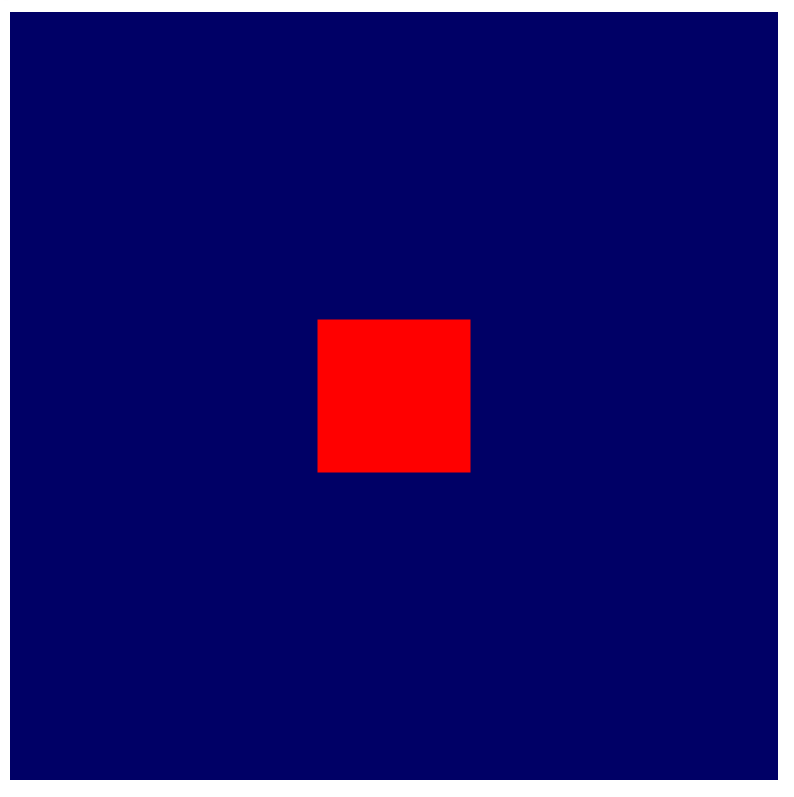 Ein kleines rotes Quadrat in der Mitte eines dunkelblauen Hintergrunds.