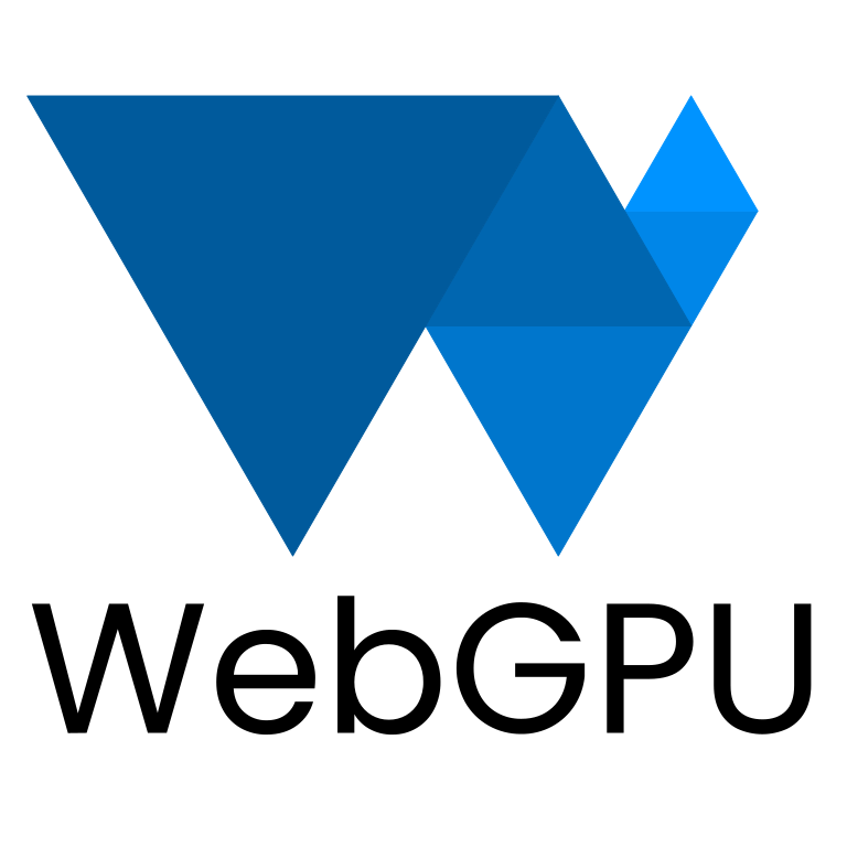 Logo WebGPU składa się z kilku niebieskich trójkątów tworzących stylizowaną literę „W”.