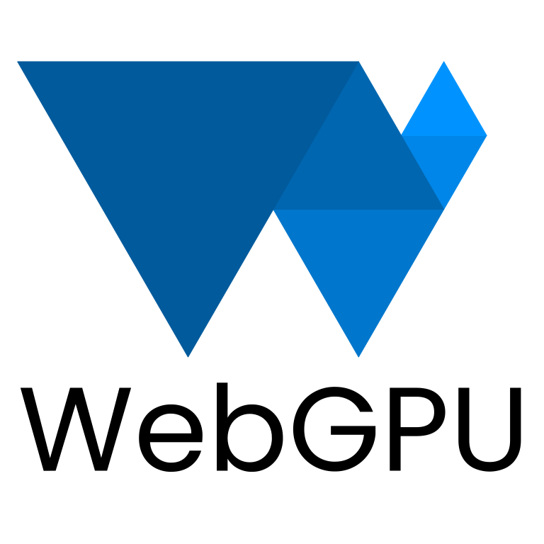 WebGPU 標誌由多個藍色三角形組成，形成風格化的「W」字樣